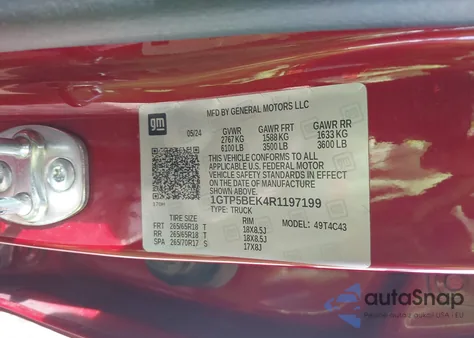 2024 GMC Canyon 2Wd Elevation z USA, uszkodzony, nr VIN 1GTP5BEK4R1197199